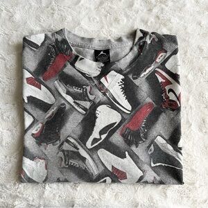 Vintage Nike Air Jordan Shirt Tee Mens Large Gray Sneaker AOP Jumpman Streetwear